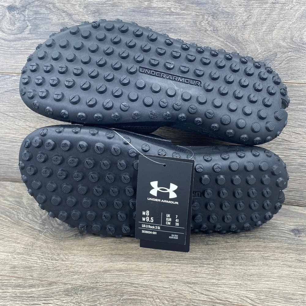 Under Armour Project Rock 3 SL Slides Mens 8 Black Brahma Bull Sandals 3026034